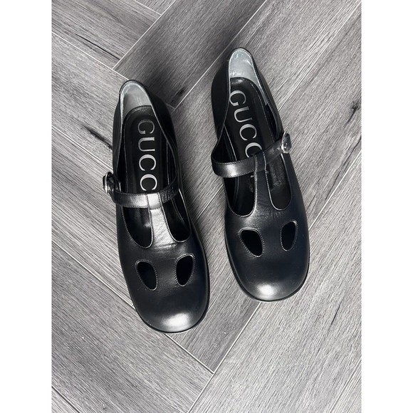 COPY - GUCCI  WOMEN’S BLACK LEATHER PLATFORM MARYJANE SHOE  41 - Picture 1 of 13